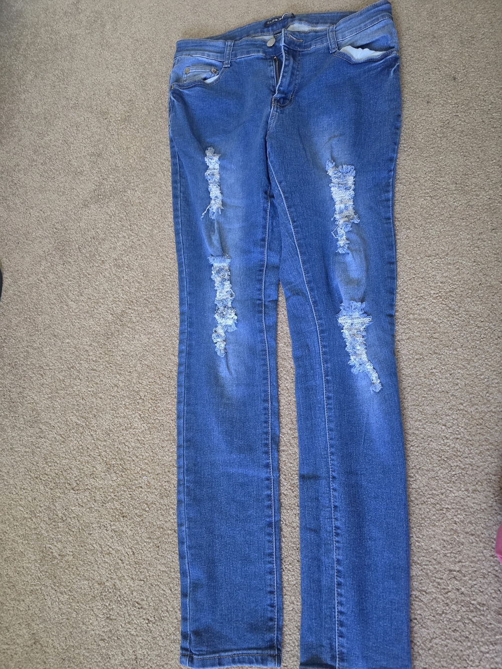 Fashion Nova Blue Distressed Skinny Jeans